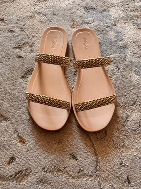 Melissa Nude Pink Slide Sandals with Gold Beaded Straps 35/36 EU